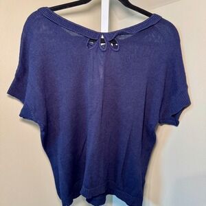 Moth by Anthropologie Navy‎ Linen Cotton Blend Knit Short Sleeve Tie Neck Size M